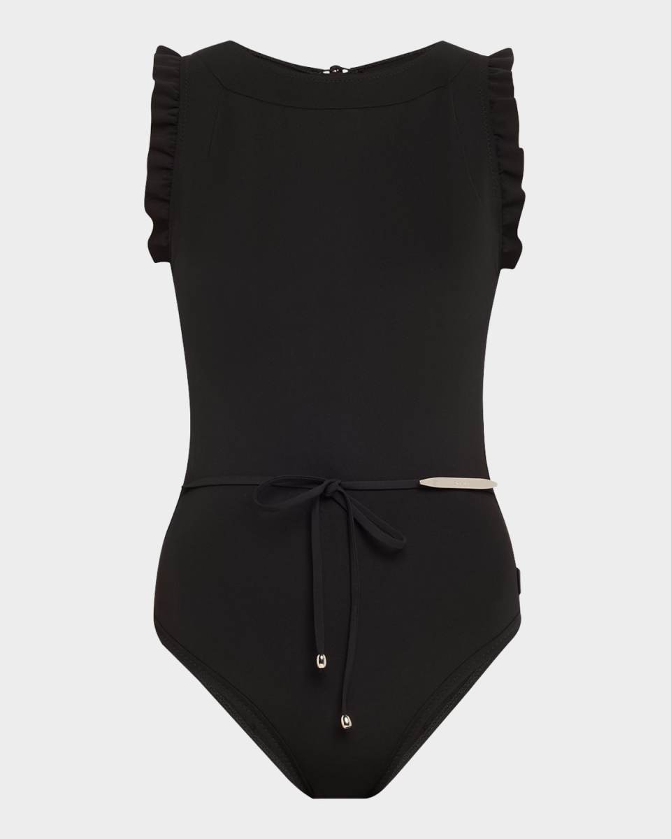 Ruffle Belted One-Piece Swimsuit